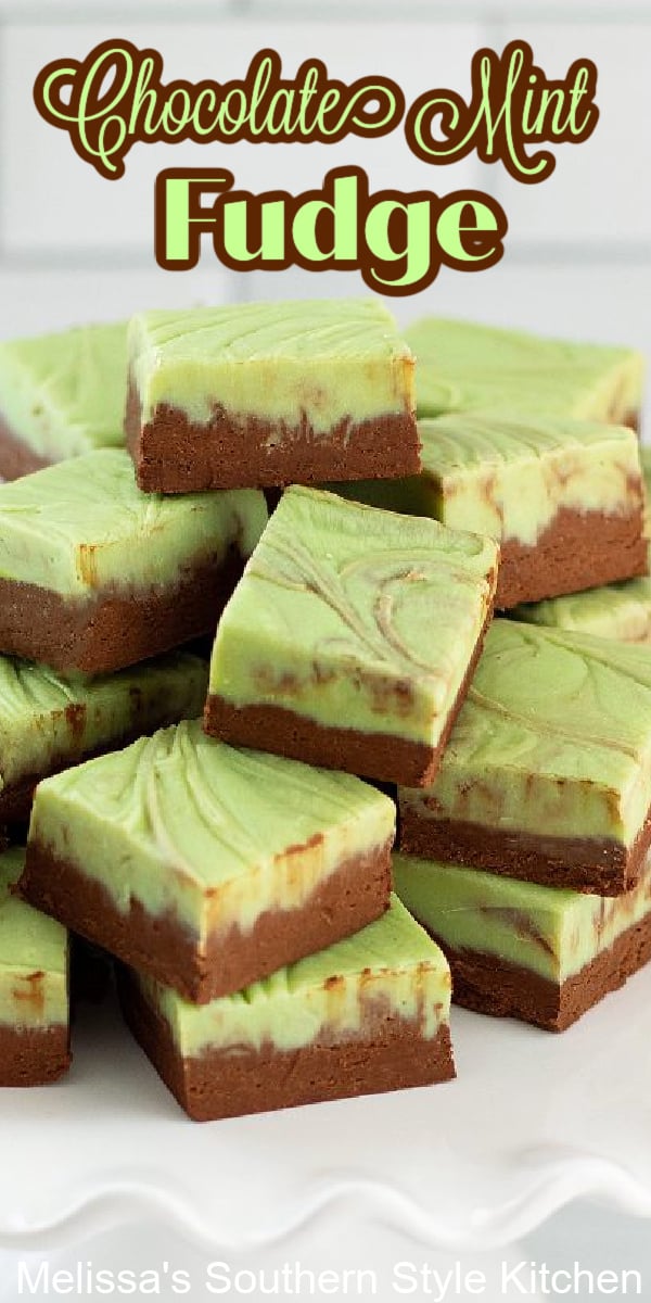 This oh-so-easy Chocolate Mint Fudge makes a stunning and colorful addition to your holiday sweets menu any time of year #chocolatemintfudge #fudgerecipes #mintfudge #easyfudge #southernrecipes #southernfood #stpatricksday #mint #desserts #holidayrecipes #christmasrecipes via @melissasssk