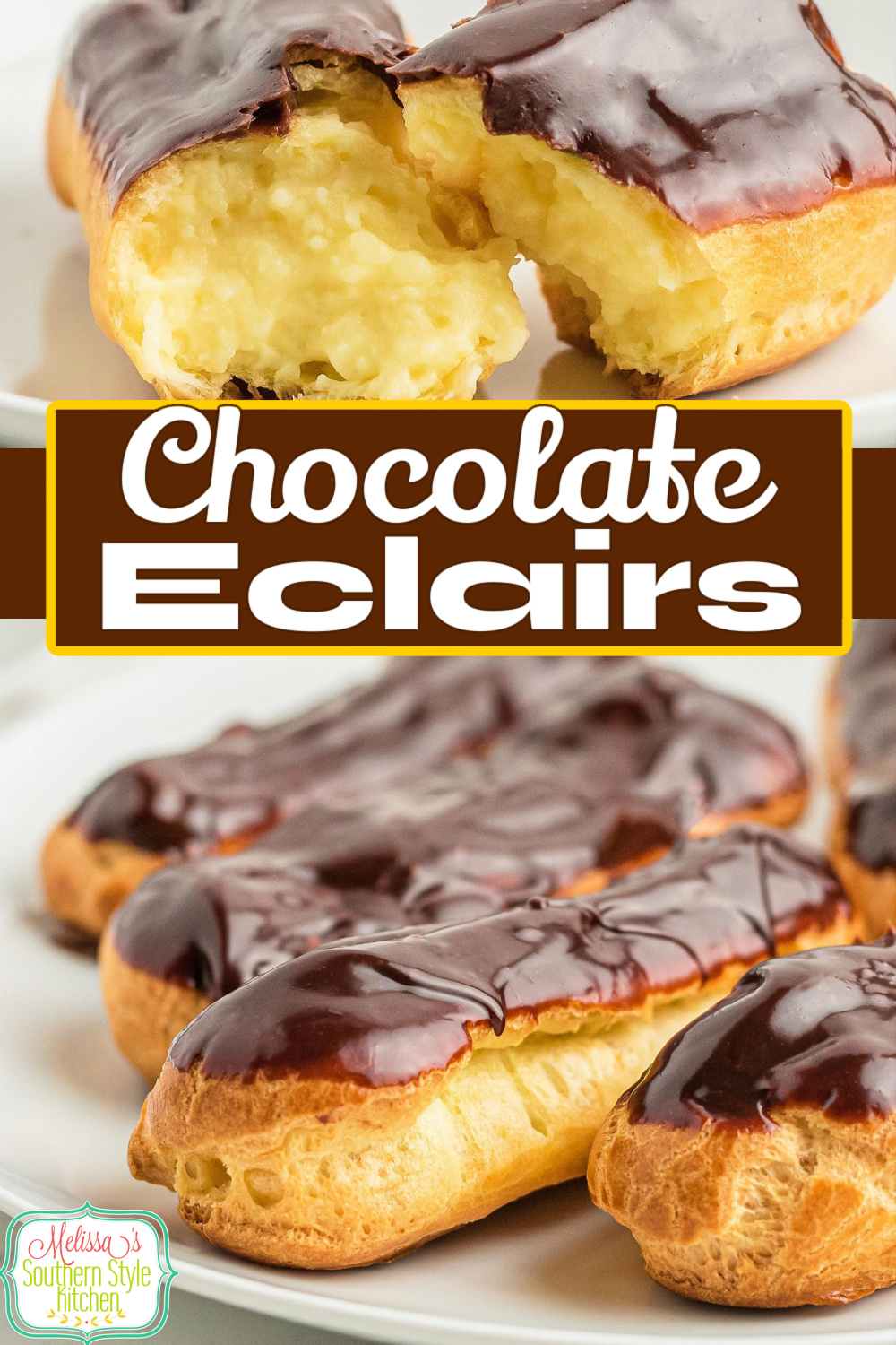 You're sure to impress your family and friends with these scrumptious Chocolate Eclairs filled with homemade pastry cream #chocolateeclairs #eclairs #eclairsrecipes #pateachoux #chouxdough #pastries #desserts #southernrecipes #chocolate via @melissasssk