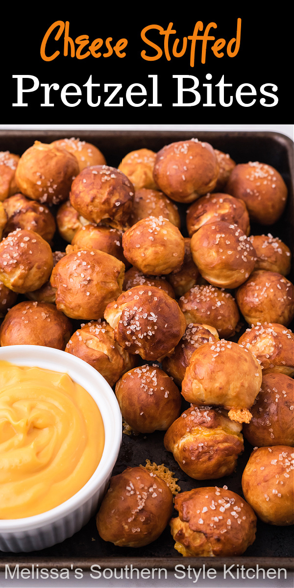 These homemade Cheese Stuffed Pretzel Bites are the kind of handheld snack that will take you from family movie night to casual gatherings #pretzels #pretzelbites #cheesestuffedpretzels #homemadepretzels #easypretzelrecipes #pretzelrecipe via @melissasssk