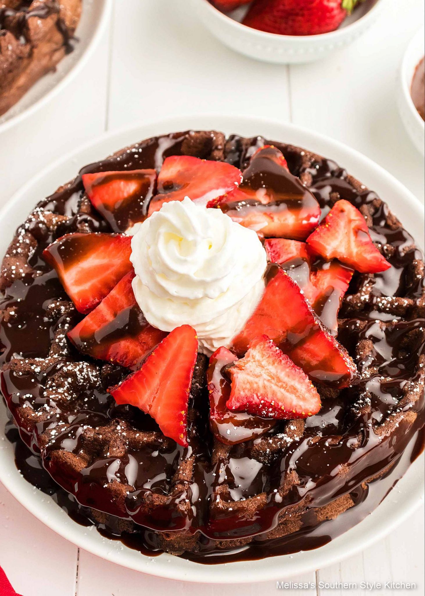 Double Chocolate Buttermilk Waffles with strawberries 