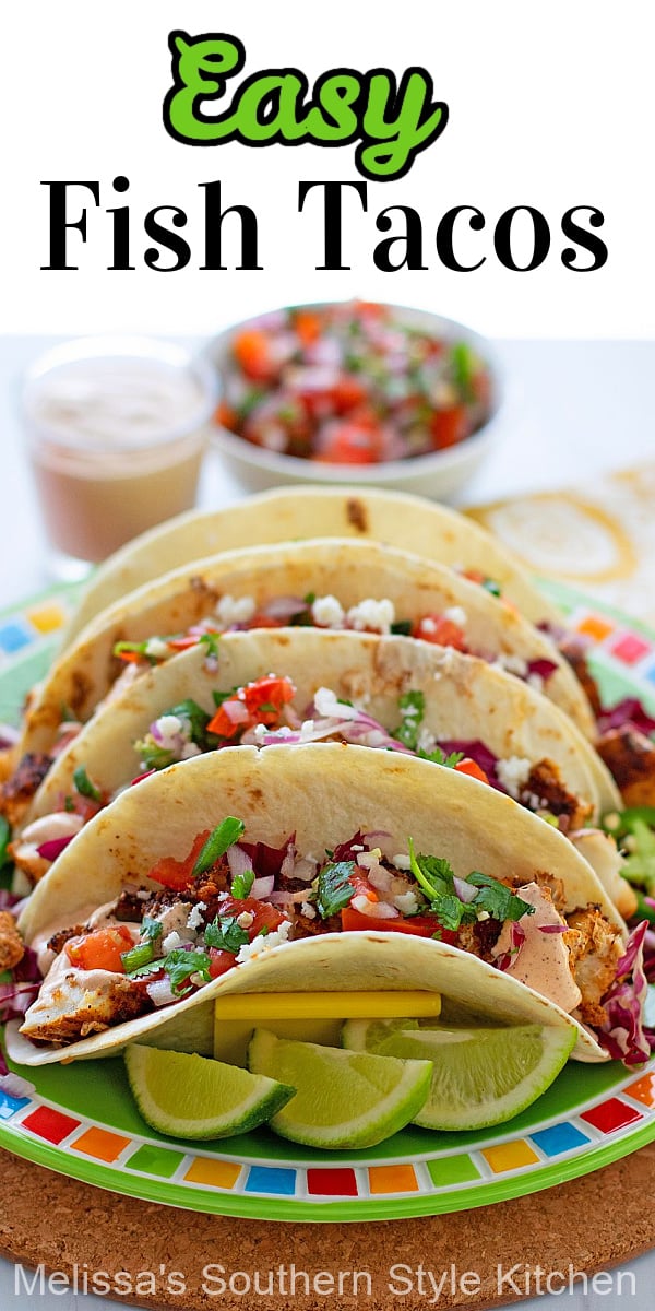 Top these Easy Fish Tacos with your favorite taco fixings and you'll create a homestyle fiesta in minutes #fishtacos #easyfishtacos #besttacorecipes #tacorecipes #tacos #mexicanfood #mexicantacos #fishrecipes #healthytacos