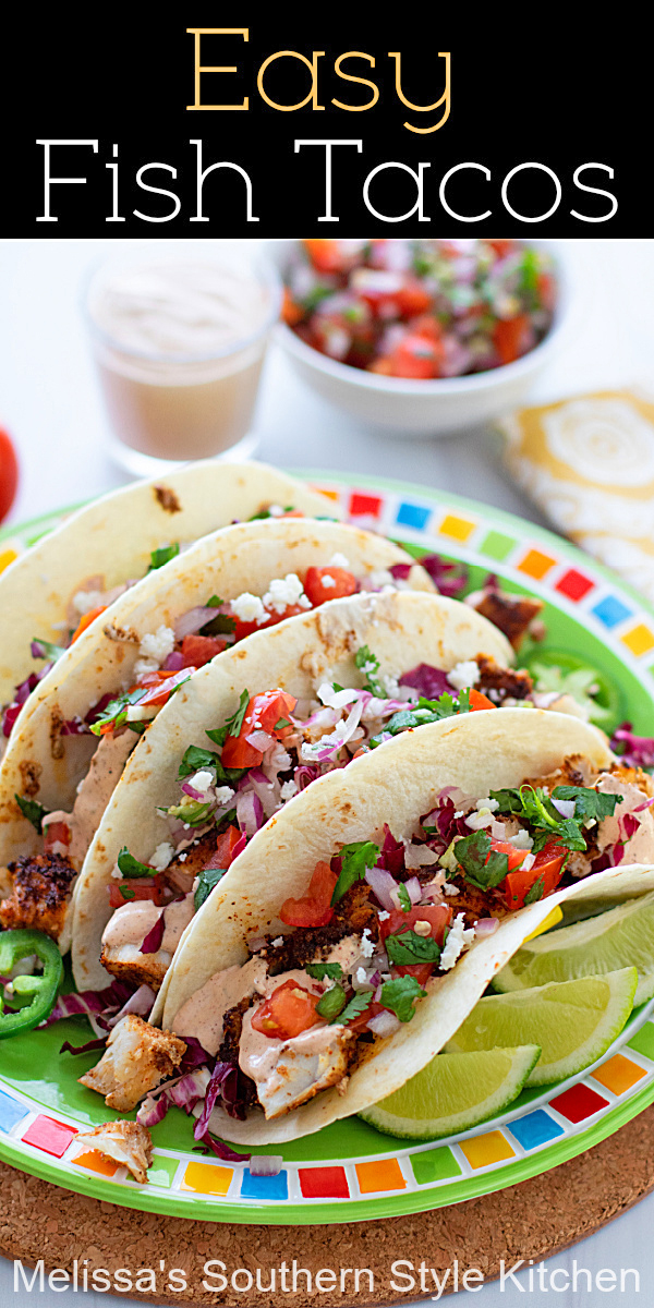 Top these Easy Fish Tacos with your favorite taco fixings and you'll create a homestyle fiesta in minutes #fishtacos #easyfishtacos #besttacorecipes #tacorecipes #tacos #mexicanfood #mexicantacos #fishrecipes #healthytacos via @melissasssk