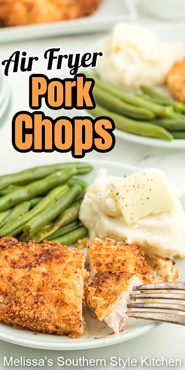 Create your own homestyle feast with these crispy Air Fryer Crispy Pork Chops #airfryerporkchops #airfryerrecipes #porkchopsrecipe #porkrecipes #airfryer #easyrecipes #southernrecipes #pork