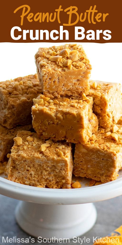These creamy Peanut Butter Crunch Bars are the kind of homemade candy that you can whip-up in no time flat #peanutbutterbars #peanutbuttercrunchbars #peanutbutter #candy #peanutbuttercandy #easycandyrecipes #holidayrecipes #peanutbuttercandy #southernrecipes