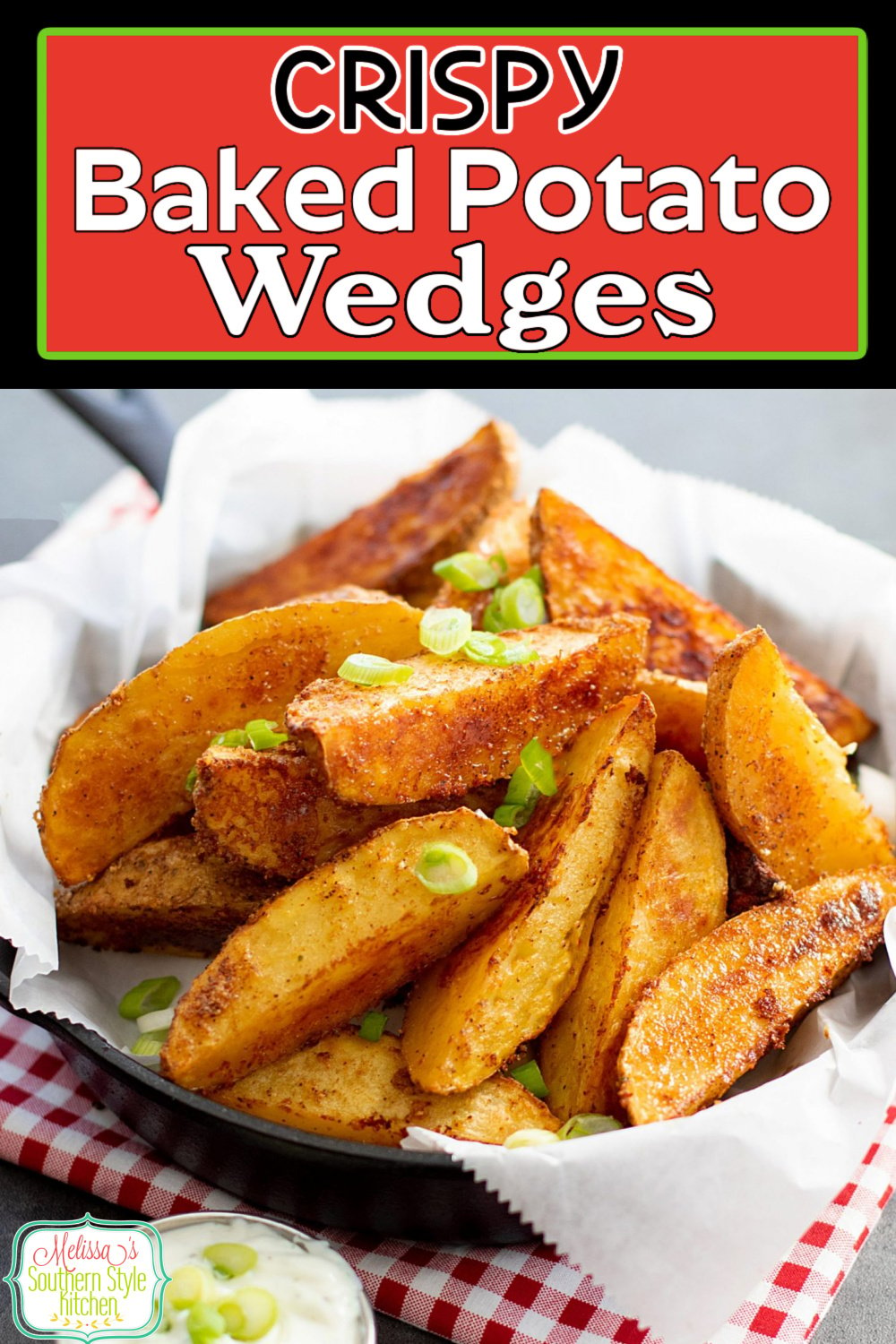 These super easy Crispy Baked Potato Wedges can be served as an appetizer, game day snack or a side dish #crispypotatoes #crispypotatowedges #potatowedges #potatoes #potatorecipes #bakedpotatoes #easysidedishrecipes #easypotatorecipes #southernrecipes via @melissasssk
