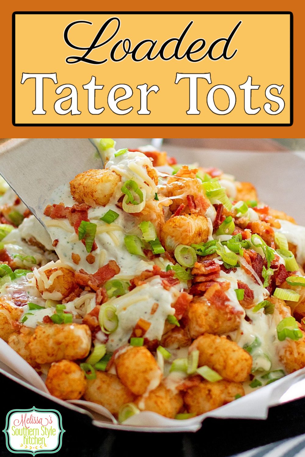 This fun to make Loaded Tater Tots Recipe can be served as an appetizer, side dish or for game day snacking #tatertots #loladedtatertots #queso #cheesytatertots #taterttotsrecipe #potatoes #potatorecipe #easyrecipes #sidedishrecipes #appetizers #southernrecipes via @melissasssk