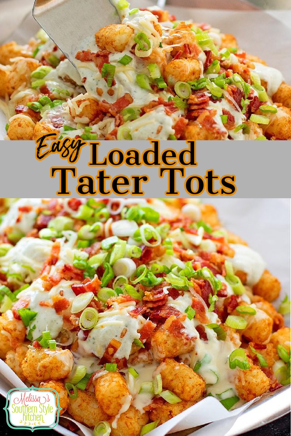 This fun to make Loaded Tater Tots Recipe can be served as an appetizer, side dish or for game day snacking #tatertots #loladedtatertots #queso #cheesytatertots #taterttotsrecipe #potatoes #potatorecipe #easyrecipes #sidedishrecipes #appetizers #southernrecipes