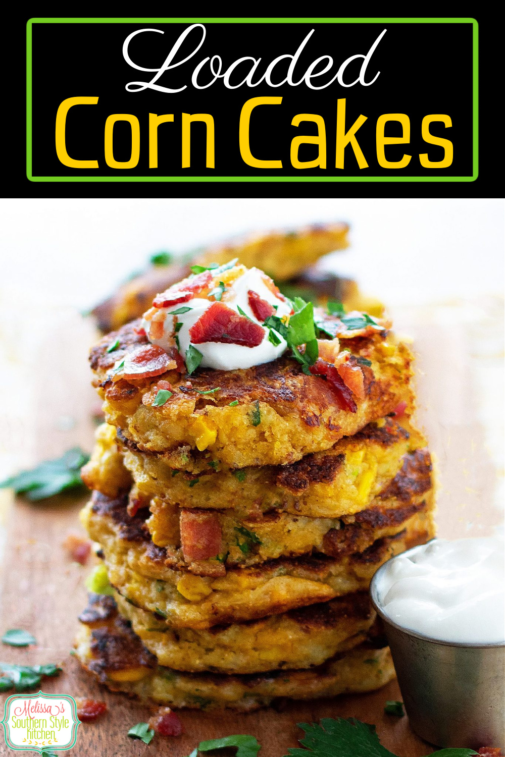 These Loaded Corn Cakes are filled with sweet corn, cheese and bacon #corncakes #loadedcorncakes #cornrecipes #sidedishrecipes #easycorncakes #summersides #brunch #dinner #southern recipes via @melissasssk