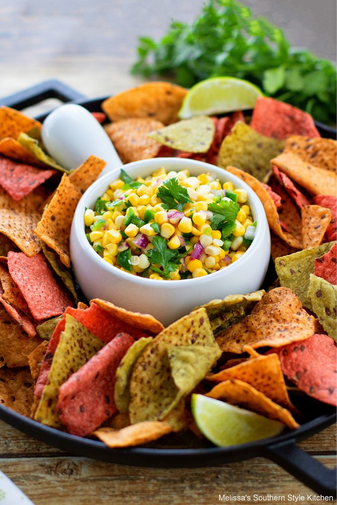 Easy Corn Salsa with chips