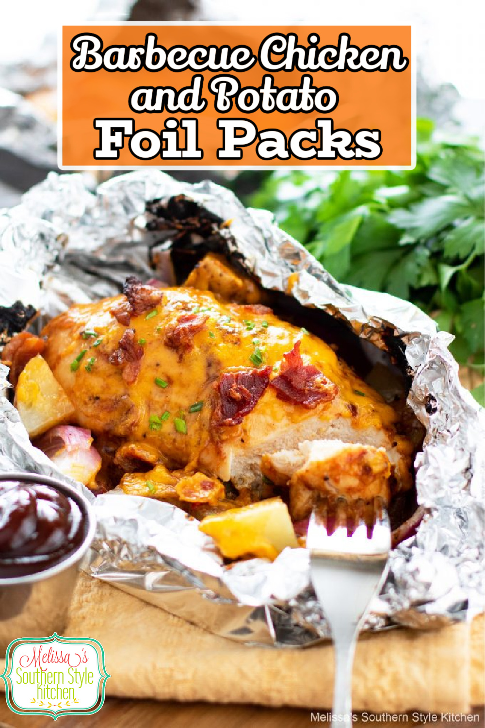 These oh so easy Barbecue Chicken and Potato Foil Packs can be made in the oven, on a grill or over a campfire #foilpacks #chickenfoilpacks #easychickenbreastrecipes #barbecuechicken #bbqchickenfoilpacks