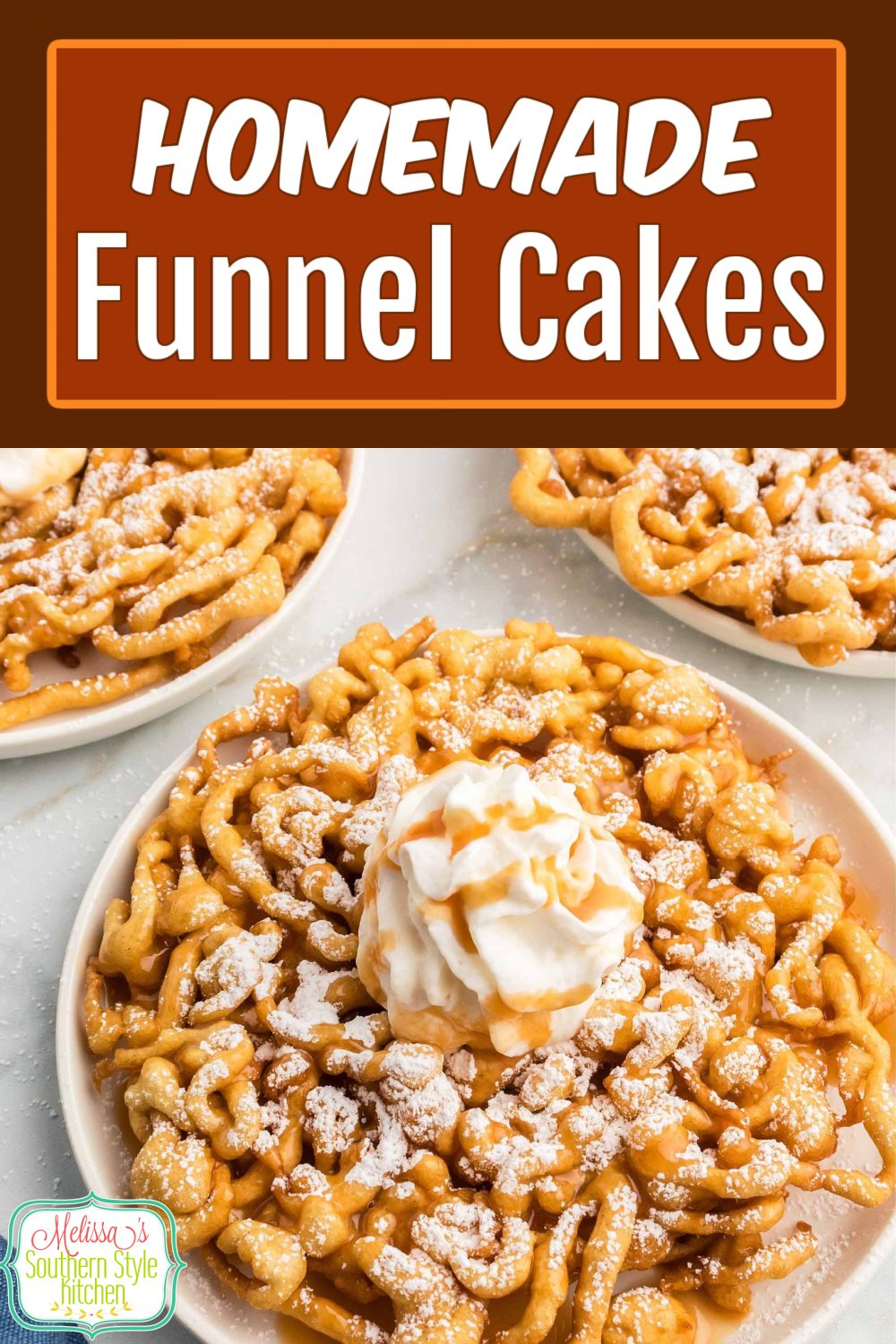 Treat the family to crispy Homemade Funnel Cakes dusted with powdered sugar, drizzled with syrup or topped with whipped cream and berries #funnelcakes #funnelcakerecipes #funnelcakes #southernstyle #southerndesserts #desserts #dessertfoodrecipes #fairfood #streetfood via @melissasssk