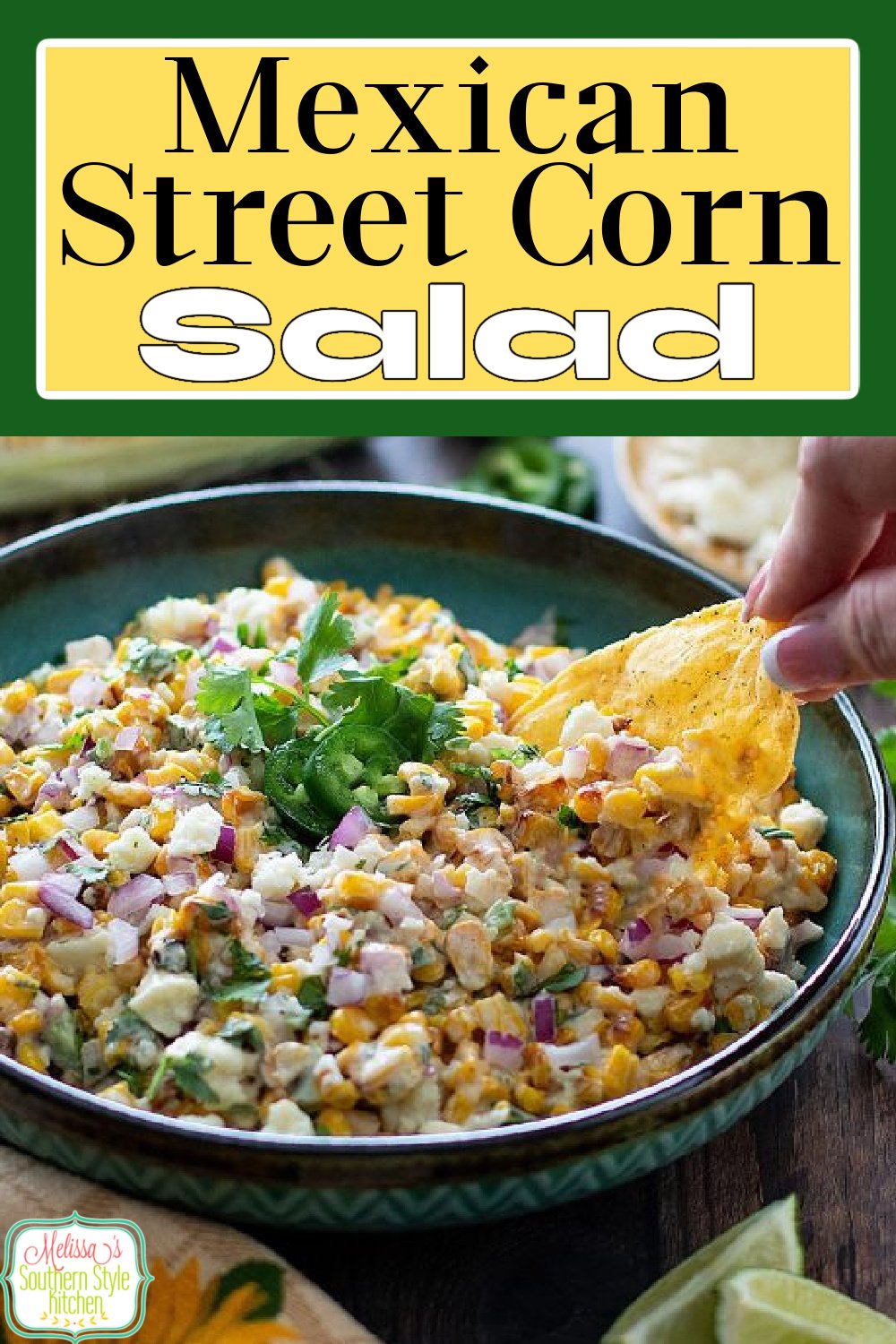 This Mexican Street Corn Salad can be used as a condiment for burrito bowls, salads or tacos and with tortilla chips for dipping #mexicanfood #mexicanstreetcorn #mexicanstreetcornsalad #cornsalad #freshcornrecipes #cornonthecob via @melissasssk