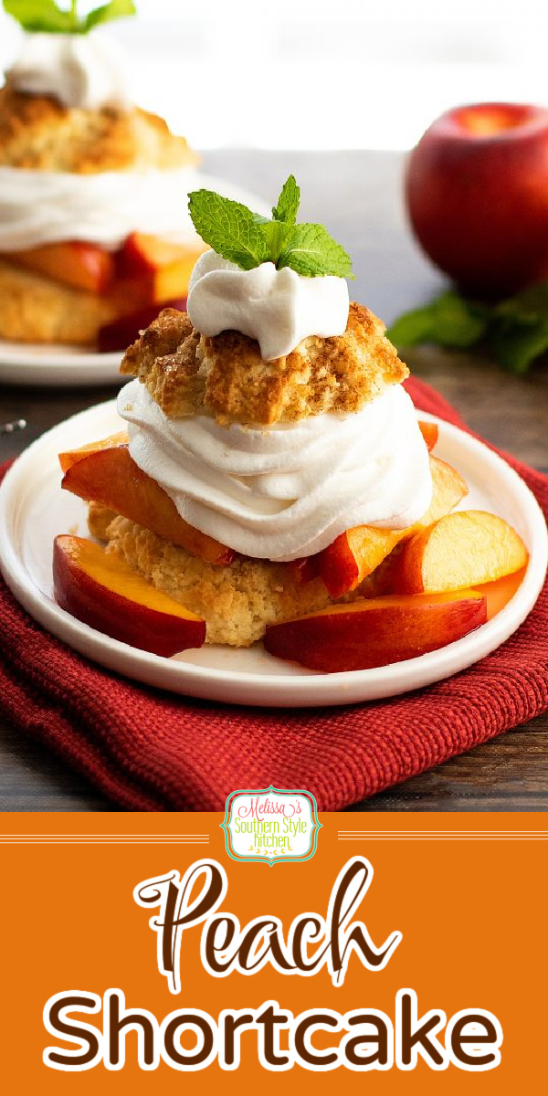 Treat the family to this Peach Shortcake recipe topped with homemade bourbon whipped cream #peachshortcake #peaches #peachrecipes #peachdesserts #shortcakes #southerndesserts #southernrecipes