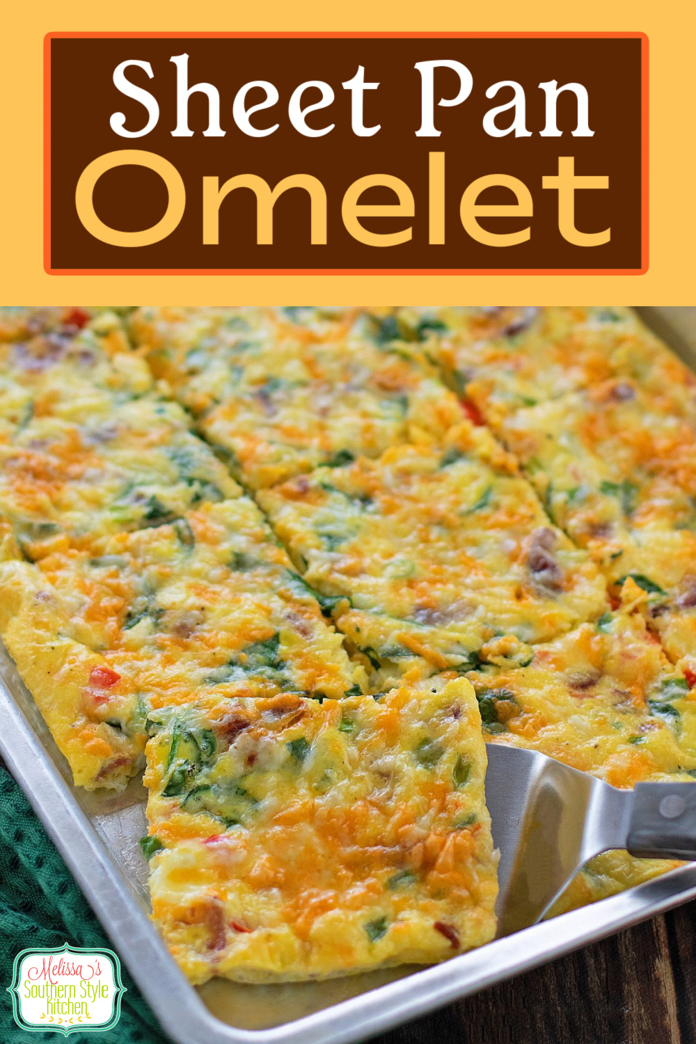 This Sheet Pan Omelet is an efficient way to meal prep breakfast for the week or cook omelets for a crowd in one fell swoop #sheetpanomelet #bakedomelet #omeletrecipes #breakfast #brunch #mealpreprecipes #ovenomelet #omeletrecipes