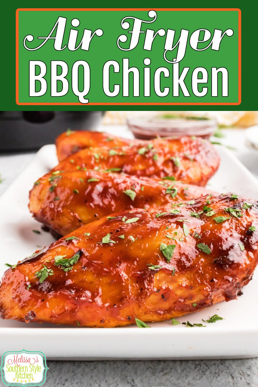 Pair these juicy Air Fryer Barbecue Chicken Breasts with your favorite side dishes for the perfect busy day dinner entrée #airfryerchicken #barbecuechickenrecipes #airfryerbarbecuechicken #easychickenbreastrecipes #chickenbreasts #bbqrecipes #easyairfryerchickenrecipes via @melissasssk