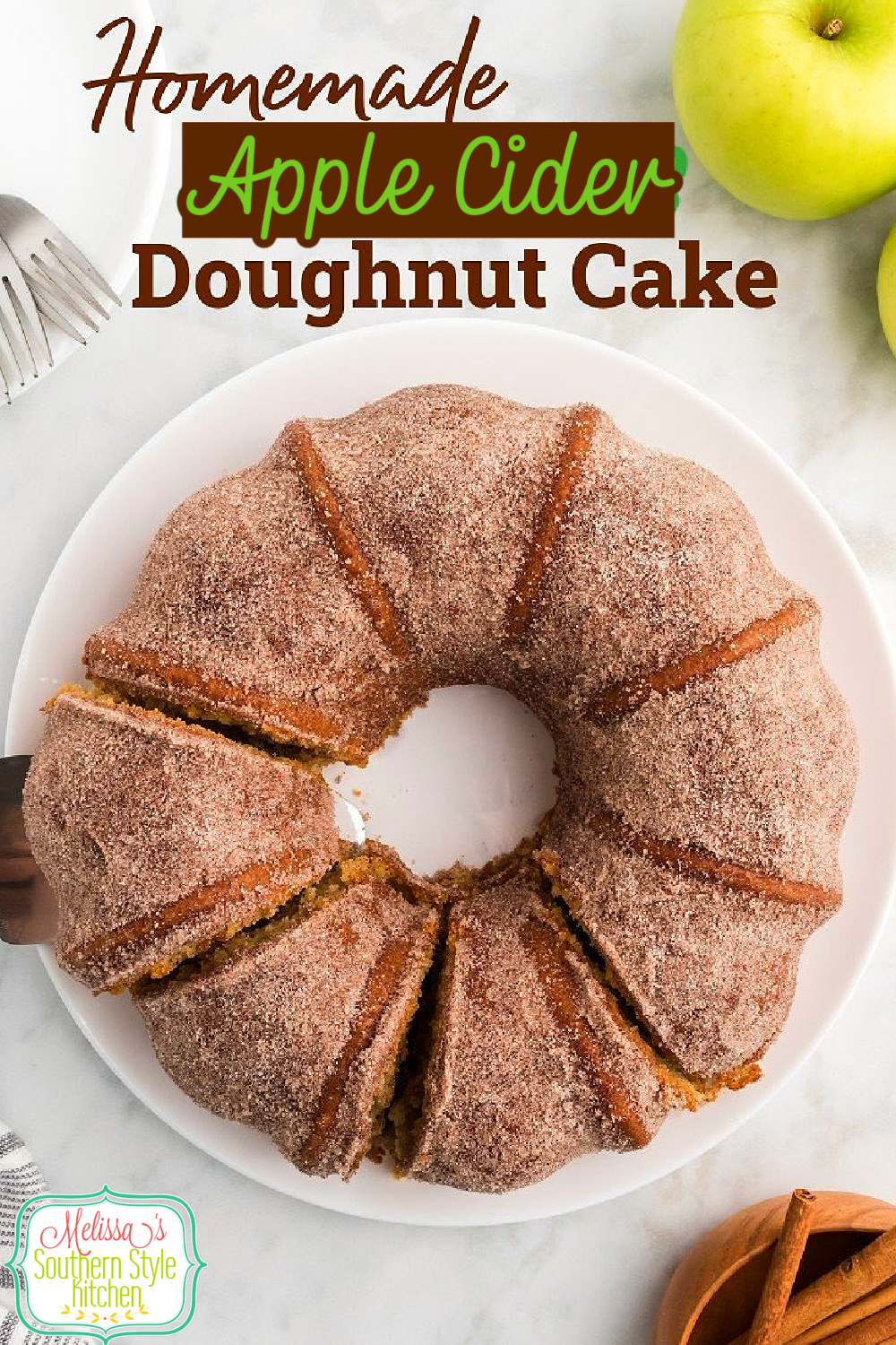 This Apple Cider Doughnut Cake is a delectable fusion of two harvest favorites combining them into one glorious fall treat #applecider #appleciderdoughnut #appleciderdoughnutcake #applecake #applerecipes #fallbaking #appledoughnuts via @melissasssk