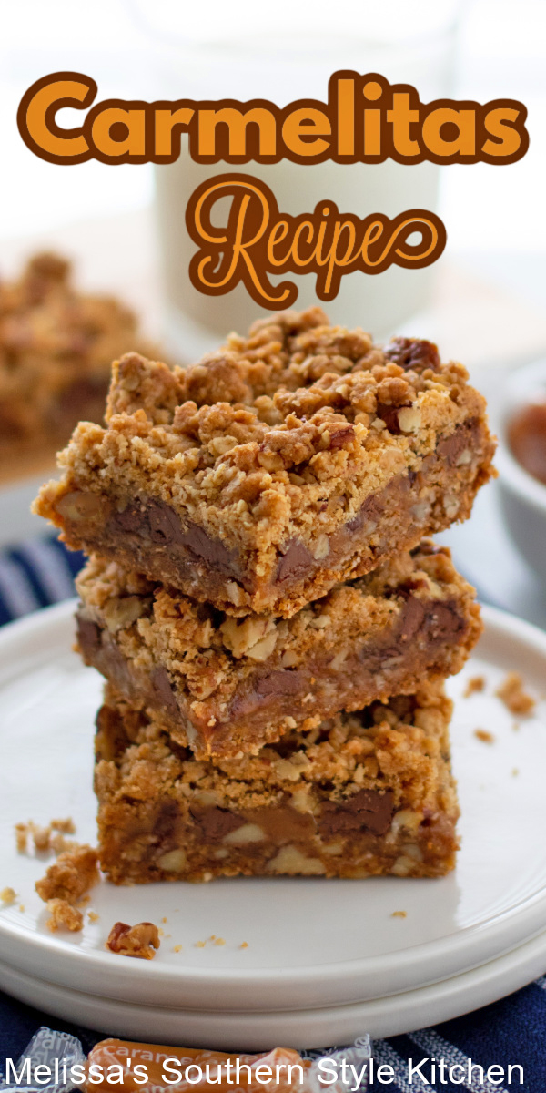 Carmelitas are a handheld dessert that's ideal for the holidays, game day or packed up for picnics and backyard barbecues #carmelitas #cookiebars #cookierecipes #traderjoescaramels #carameldesserts #bestcarmelitas