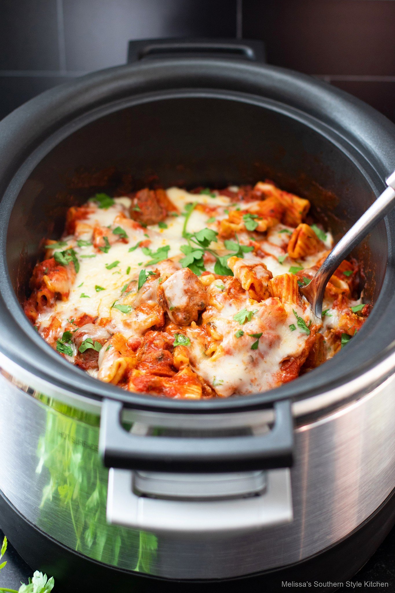 crock-pot-Italian-sausage-pasta-casserole