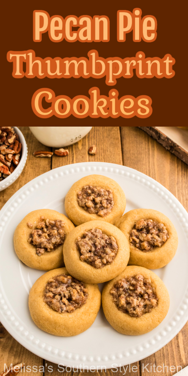 These Pecan Pie Thumbprint Cookies are a fusion of flavor combining pecan pie and buttery homemade cookies into one irresistible treat #pecanpie #pecanpiecookies #cookies #fallbaking #southernpecanpierecipe #easycookies #pecanpierecipe #Christmascookies