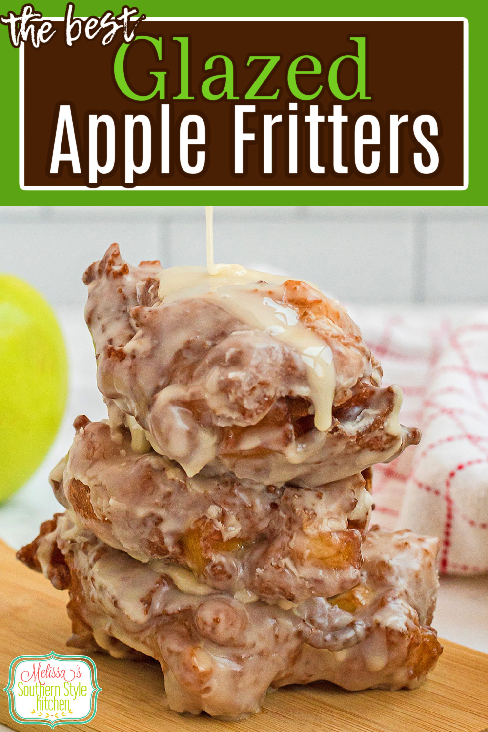 These Glazed Apple Fritters are perfectly fluffy on the inside and crispy on the outside with a sweet vanilla glaze that's next level. #applefritters #glazedapplefritters #apples #appledesserts #southernapplerecipes #grannysmithapples #applerecipes via @melissasssk