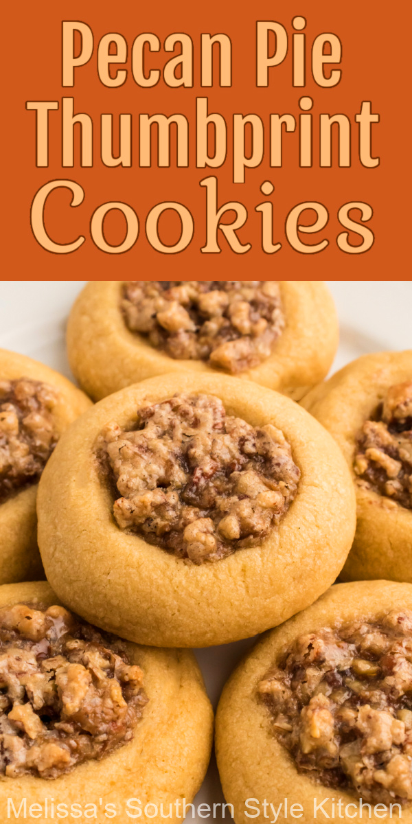 These Pecan Pie Thumbprint Cookies are a fusion of flavor combining pecan pie and buttery homemade cookies into one irresistible treat #pecanpie #pecanpiecookies #cookies #fallbaking #southernpecanpierecipe #easycookies #pecanpierecipe #Christmascookies via @melissasssk