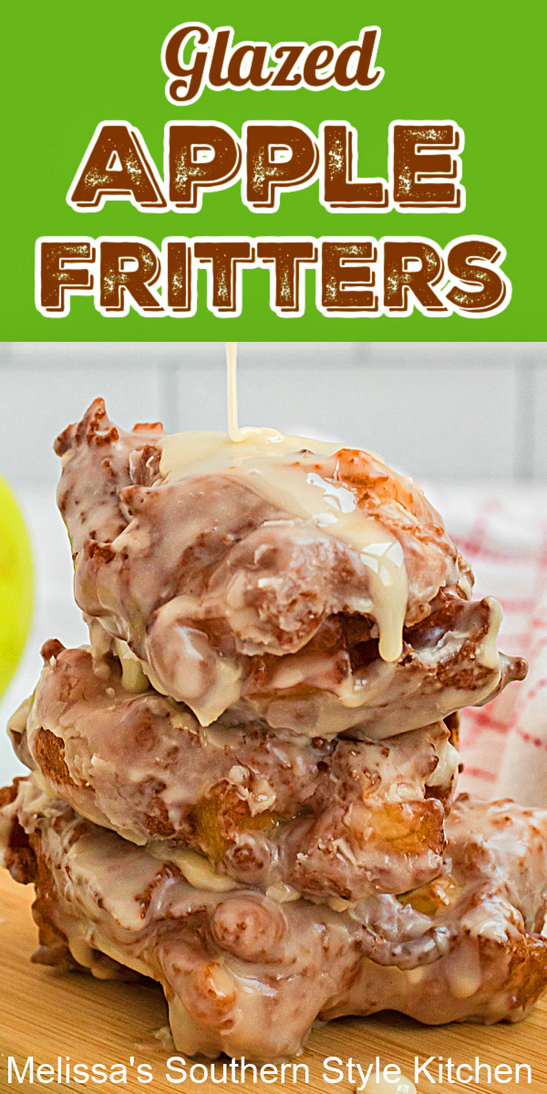 These Glazed Apple Fritters are perfectly fluffy on the inside and crispy on the outside with a sweet vanilla glaze that's next level. #applefritters #glazedapplefritters #apples #appledesserts #southernapplerecipes #grannysmithapples #applerecipes via @melissasssk
