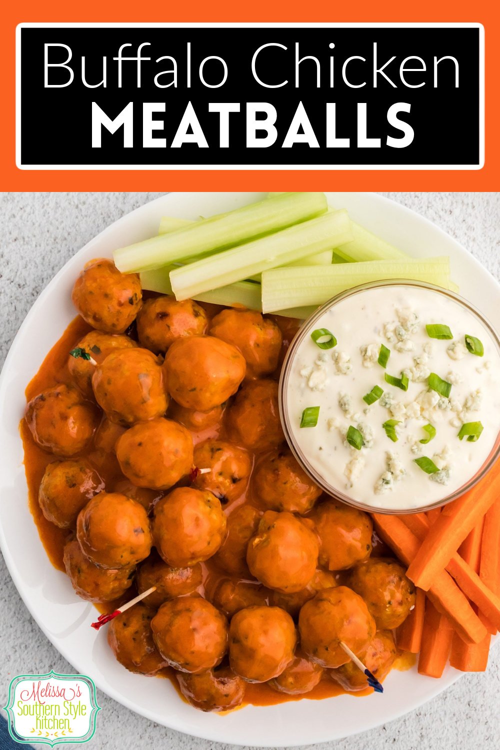 These Buffalo Chicken Meatballs are the ultimate fusion meatball for any occasion when you're serving casual finger foods #chickenrecipes #meatballs #buffalochicken #buffalochickenmeatballs #buffalowings #appetizers #meatballrecipes #easychickenrecipes #footballrecipes via @melissasssk