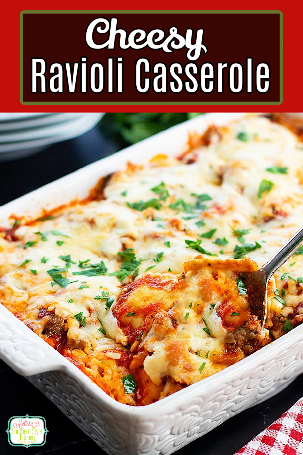 This easy layered Ravioli Casserole Recipe is simple enough for weekday dinner, yet impressive enough for entertaining #ravioli #raviolicasserole #casseroles #pasta #fourcheeseravioli #easycasserolerecipes #pastacasseroles #fourcheeseraviolirecipe #cheeseravioli