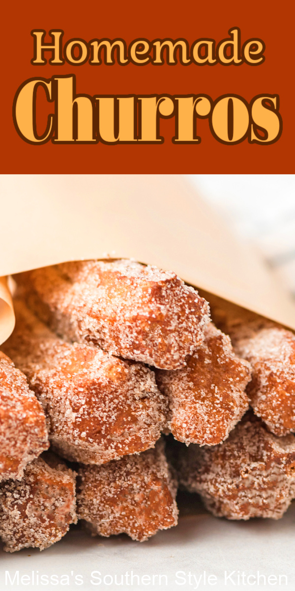Serve these homemade cinnamon sugar coated Churros for dessert with warm chocolate fudge sauce on the side for dipping #churros #churrosrecipes #howromakechurros #chouxdough #patechoux #homemadedesserts #cincodemayo #mexicandesserts
