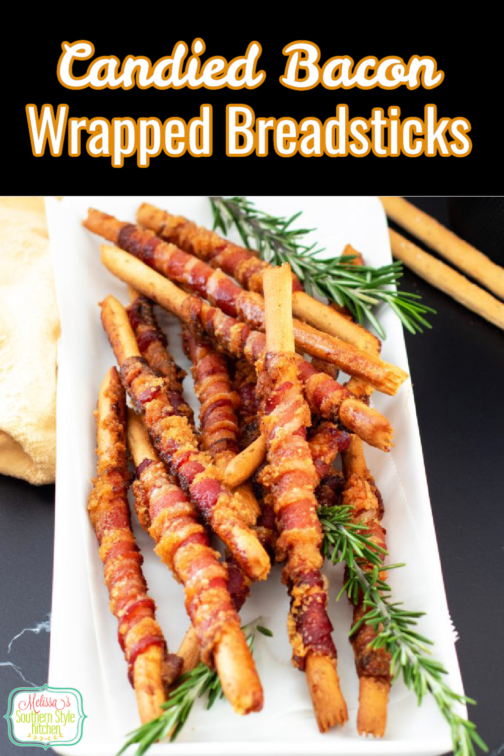 These sweet and salty Candied Bacon Breadsticks are the kind of appetizer that everyone gravitates to #bacon #candiedbacon #baconbreadsticks #appetizers #partyfood #candiedbaconbreadsticks #bread #sweet