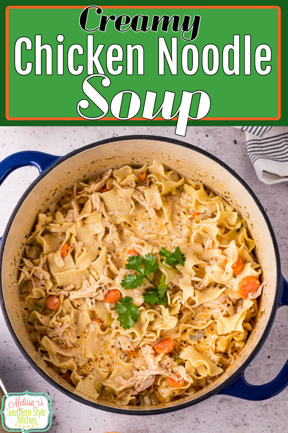 Cozy up to a bowl of Creamy Chicken Noodle Soup for supper #chickennoodlesoup #souprecipes #chickenrecipes #soup #creamychickennoodlesoup #easysouprecipes #dinnerideas via @melissasssk