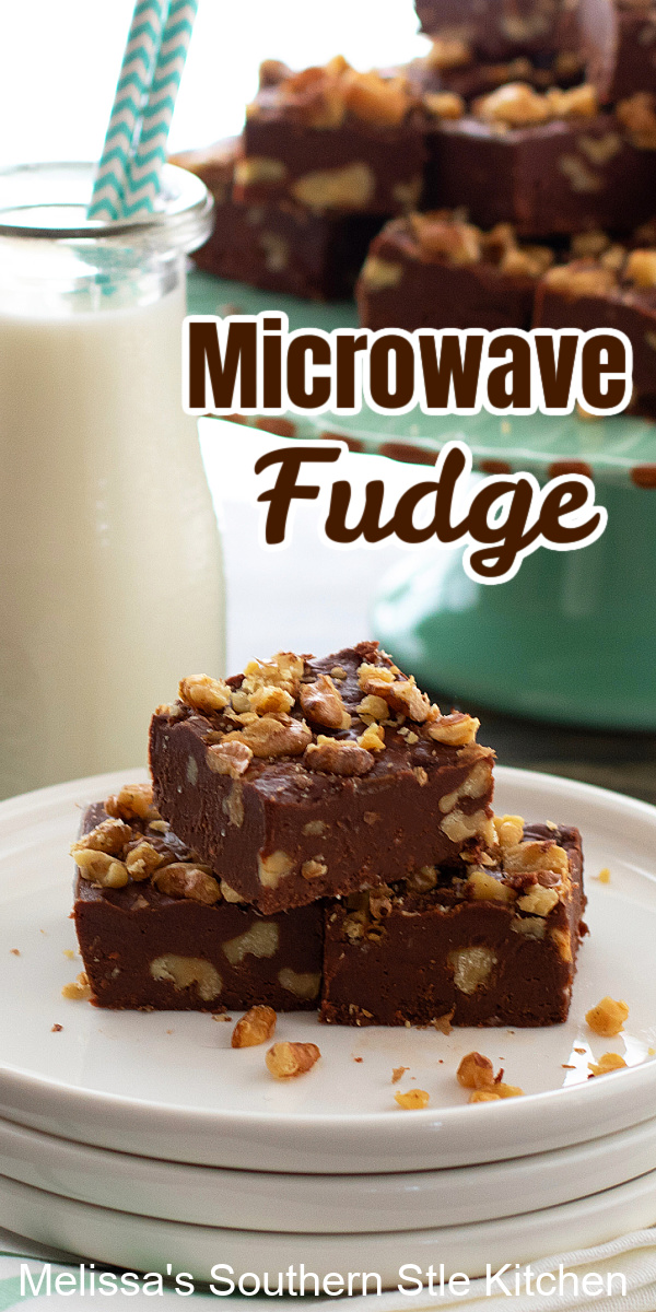 Whip-up a batch of chocolate walnut Microwave Fudge in no time flat #fudgerecipes #chocolate #fudge #microwavefudge #walnutfudge #easyfudgerecipes #chocolatefudge