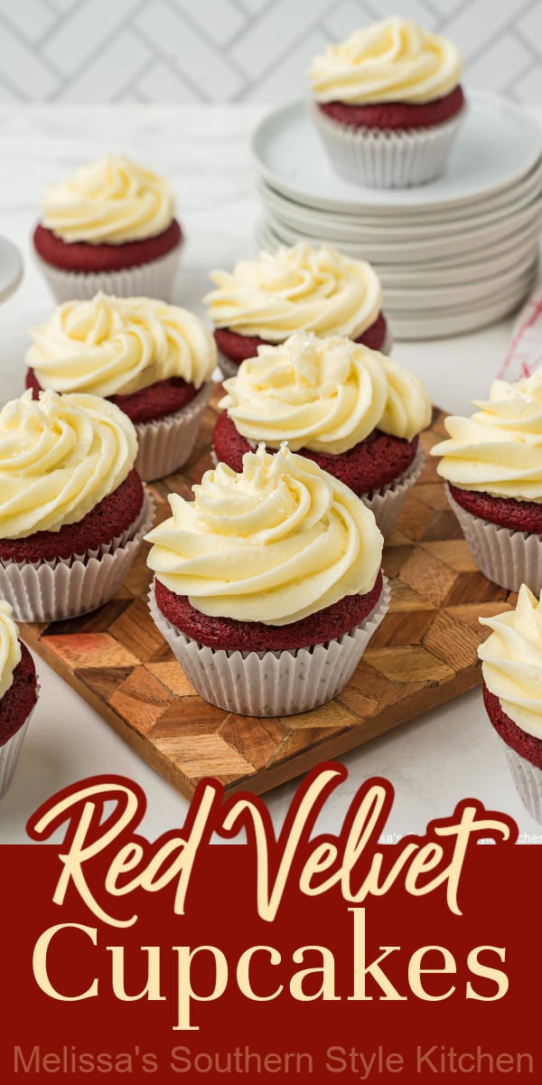 These scratch made Red Velvet Cupcakes are a supreme choice for birthday celebrations, casual family gatherings and holiday parties #redvelvet #cupcakes #redvelvetcupcakes #cupcakerecipes #southernredvelvet #chocolatecake #chocolatecupcakes