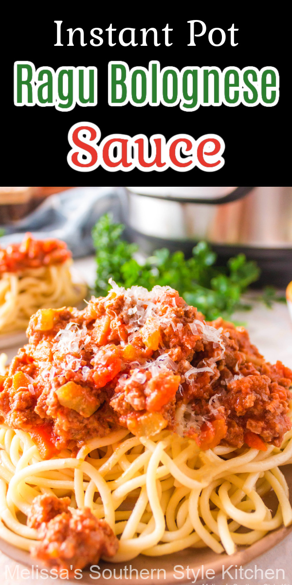 The fusion of flavors in this Instant Pot Ragu Bolognese Sauce is the best of both worlds. Bonus stovetop instructions included! #instantpotrecipes #ragu #bolognesesauce #bolognese #Italianfood #pasta #pastasauce #beef #easygroundbeefrecipes