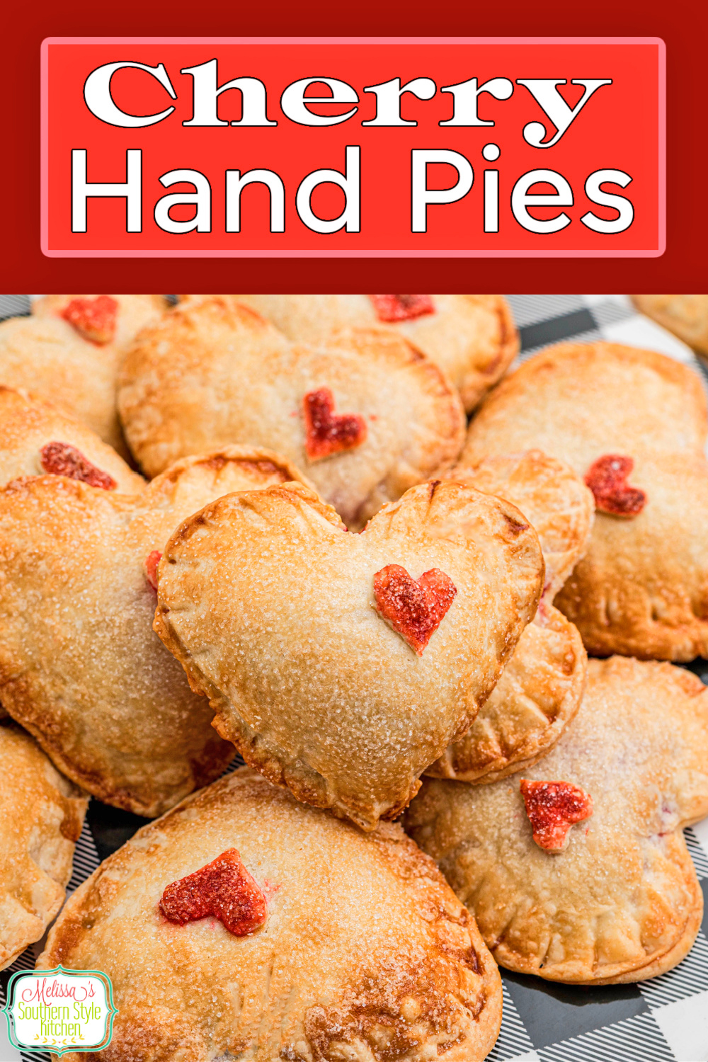 These heart shaped Cherry Hand Pies are a sensational homemade dessert that says "I love you" with each and  every bite #cherrypie #easycherrypierecipes #pies #valnetinesday #valnetinesdaydesserts #cherries #minipies #cherryhandpies #heartshapedcherrypies via @melissasssk