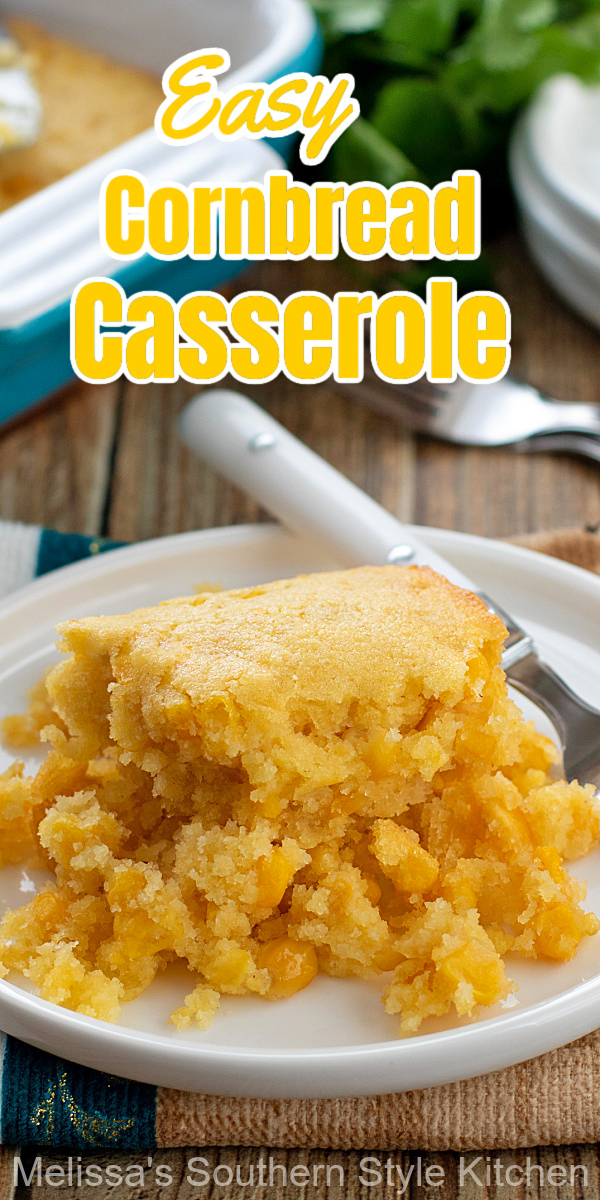 This six ingredient Easy Cornbread Casserole can be made in the oven or in a crockpot #corn #cornrecipes #cornbread #easycornbreadcasserole #southerncornbreadrecipes #howtomakecornbread #corncasserole #jiffymuffinmix