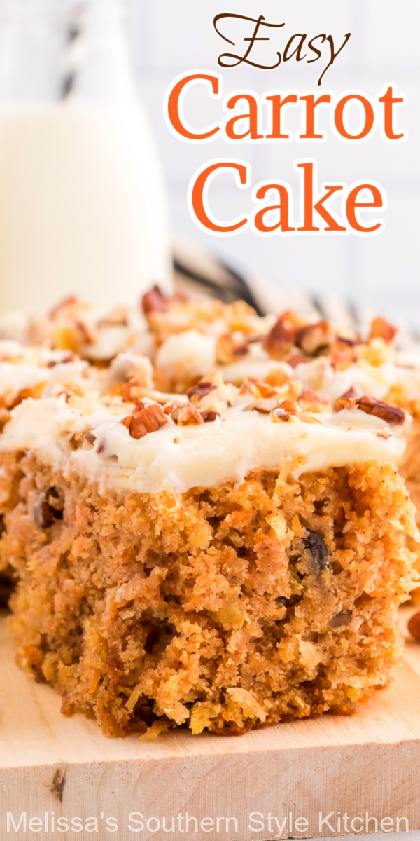 This Easy Carrot Cake Recipe with cream cheese frosting will make a delicious addition to your special occasion desserts menu #carrotcake #sheetcakerecipes #homemadecarrotcake #easterdesserts #homemadecakerecipe #southerncarrotcake #easycarrotcakerecipe #bestcarrotcake