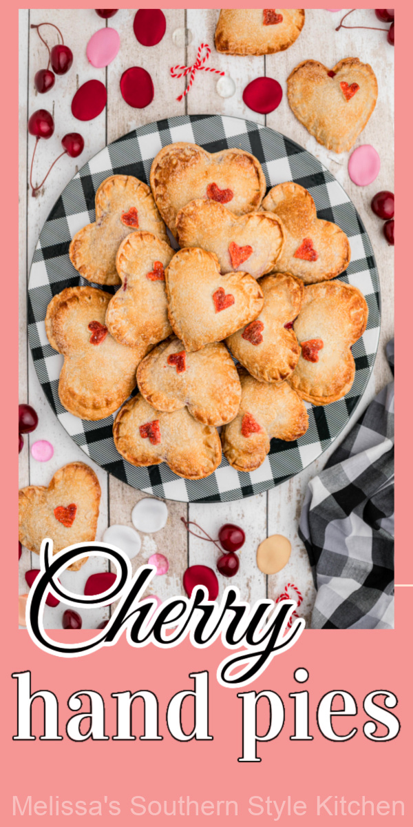 These heart shaped Cherry Hand Pies are a sensational homemade dessert that says "I love you" with each and  every bite #cherrypie #easycherrypierecipes #pies #valnetinesday #valnetinesdaydesserts #cherries #minipies #cherryhandpies #heartshapedcherrypies