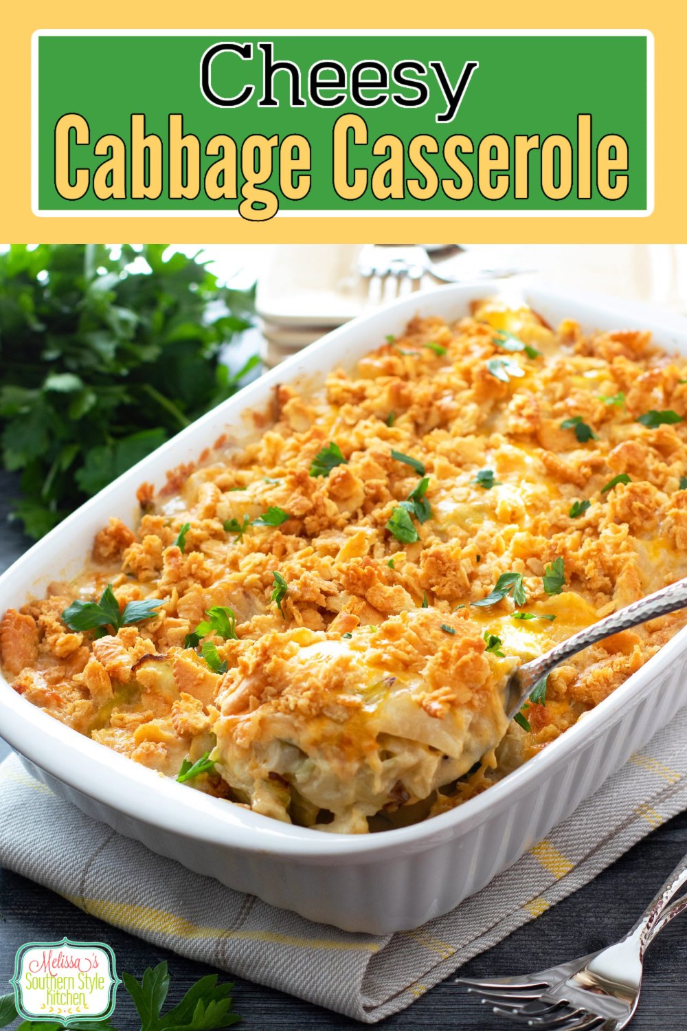 Turn a simple head of cabbage into this delicious Cheesy Cabbage Casserole #cabbagecasserole #cabbage #cabbagerecipes #casseroles #southernfood #southernrecipes #vegetarian #sidedishrecipes via @melissasssk