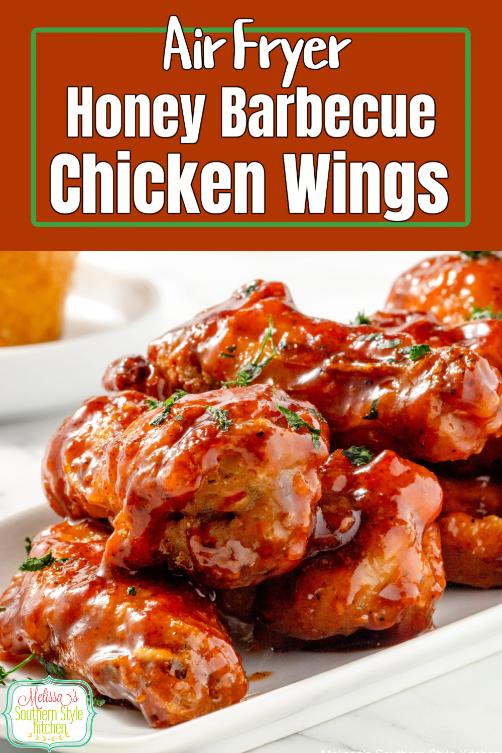 Make these sweet and sticky Honey Barbecue Chicken Wings in an air fryer or oven! #barbecuechicken #honeybarbecuewings #airfryerwings #airfryerhoneybarbecuechickenwings #easywingsrecipes #superbowlrecipes #airfryerrecipes via @melissasssk