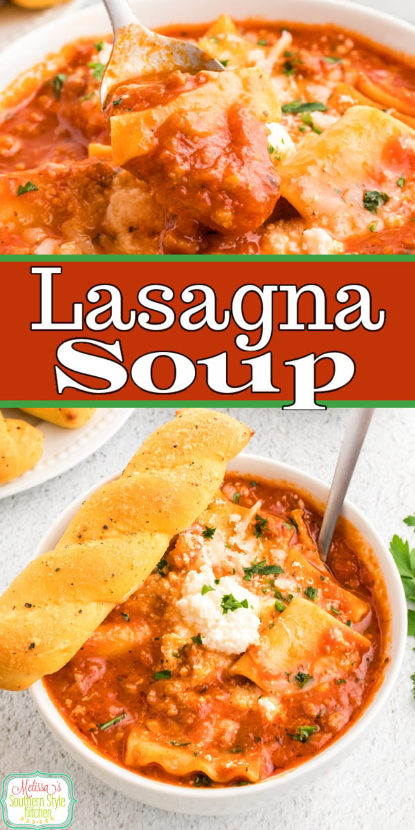Serve this rich and hearty Lasagna Soup for an easy dinner any night of the week #lasagna #lasagnasoup #soup #souprecipes #Italiansoup #easylasagnarecipes #pasta #Italiansausage #easylasagnarecipe via @melissasssk