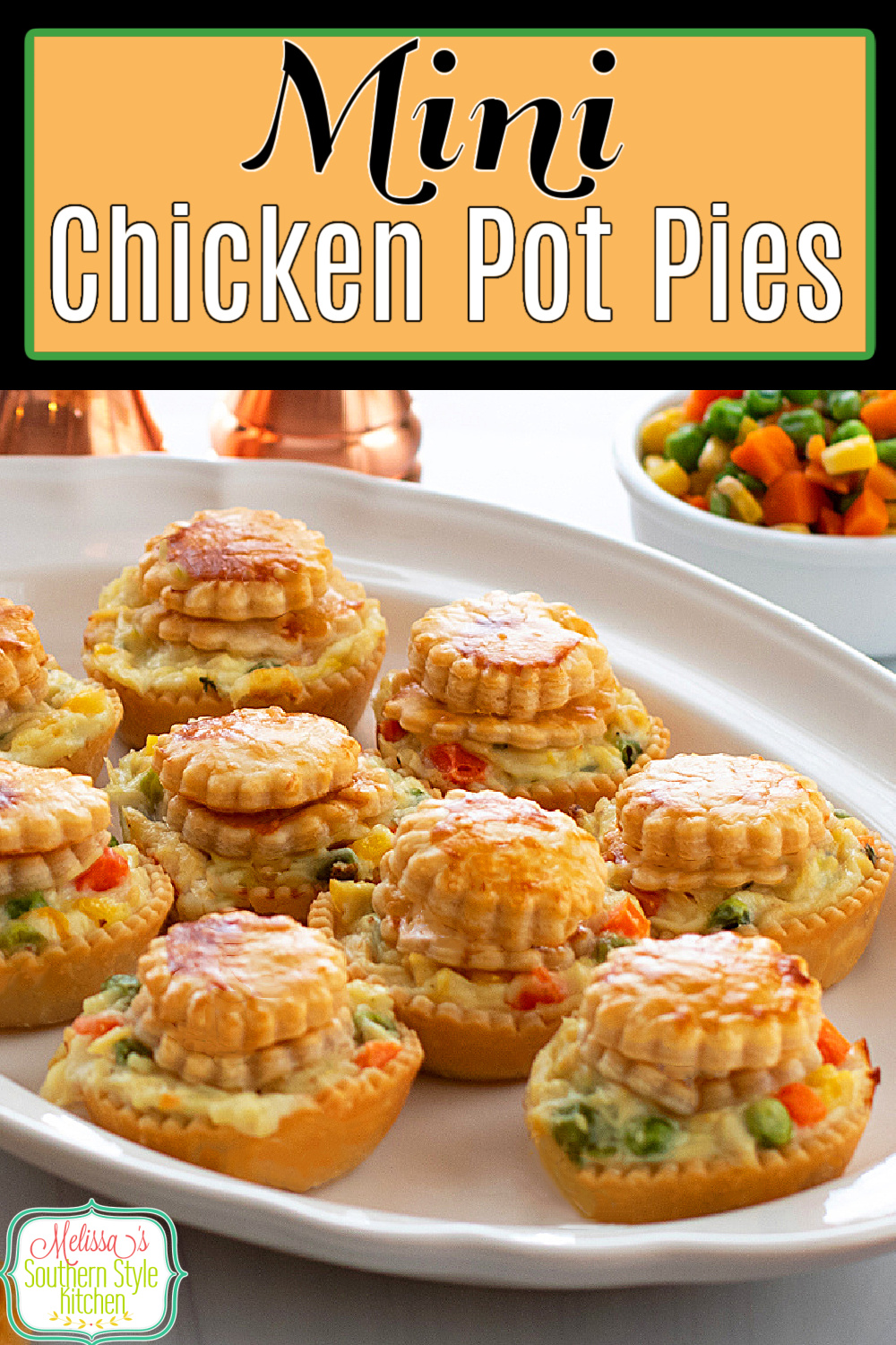 These Mini Chicken Pot Pies are perfect when you're cooking for one or two people or those times when a single serving entrée is on the menu #chickenpotpie #minipotpies #bestchickenpotpierecipe #easychickenrecipes #muffinpanrecipes #minichickenpotpies #southernchickenpotpierecipe #southernrecipes via @melissasssk