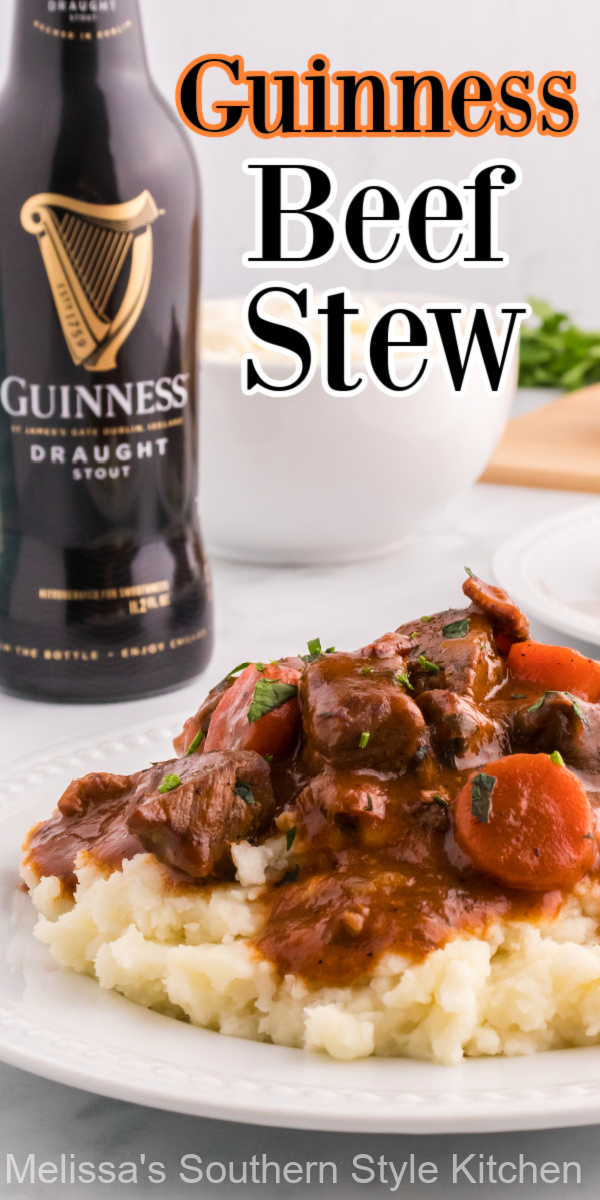 This mouthwatering Guinness Beef Stew features a rich full bodied broth that's perfectly seasoned and filled with fresh vegetables #guinnessstew #guinnessbeefstew #beefrecipes #stew #easybeefstew #guinness #stpatricksday #stpatricksdayrecipes
