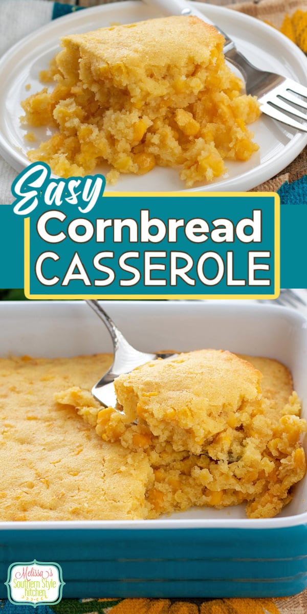 This six ingredient Easy Cornbread Casserole can be made in the oven or in a crockpot #corn #cornrecipes #cornbread #easycornbreadcasserole #southerncornbreadrecipes #howtomakecornbread #corncasserole #jiffymuffinmix via @melissasssk