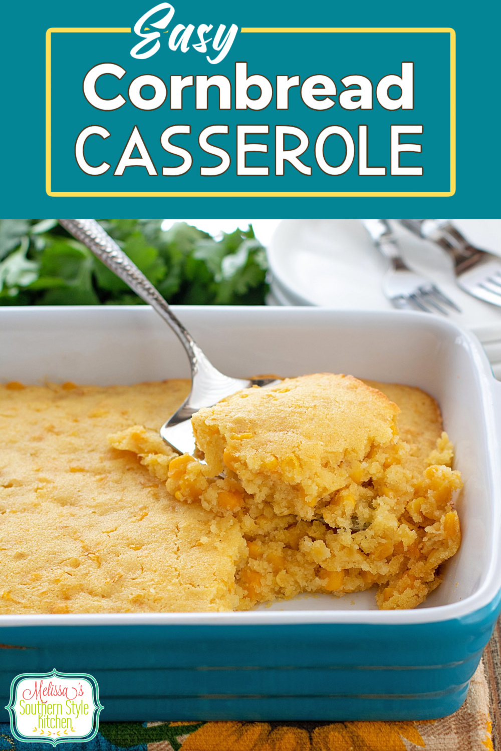 This six ingredient Easy Cornbread Casserole can be made in the oven or in a crockpot #corn #cornrecipes #cornbread #easycornbreadcasserole #southerncornbreadrecipes #howtomakecornbread #corncasserole #jiffymuffinmix via @melissasssk
