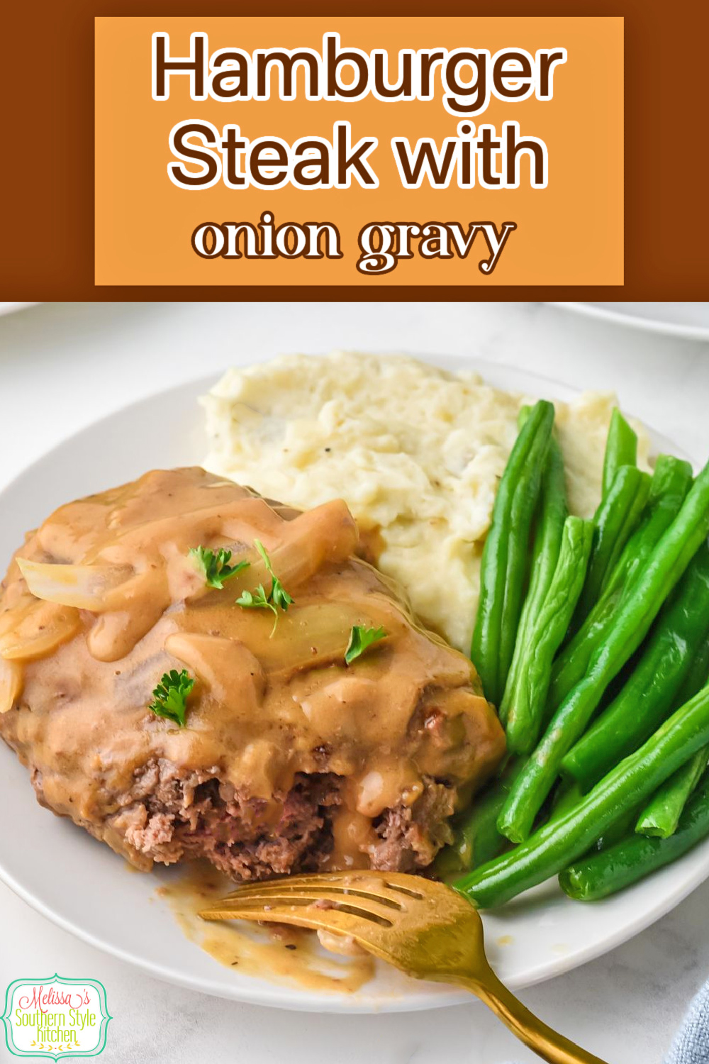 This easy Hamburger Steak recipe is smothered with a rich homemade onion gravy. It's a Southern style feast with a side of mashed potatoes #hamburgersteak #besthamburgerrecipes #southernhamburgersteak #oniongravy #salisburysteak #easyhamburgersteaks #easygroundbeefrecipes