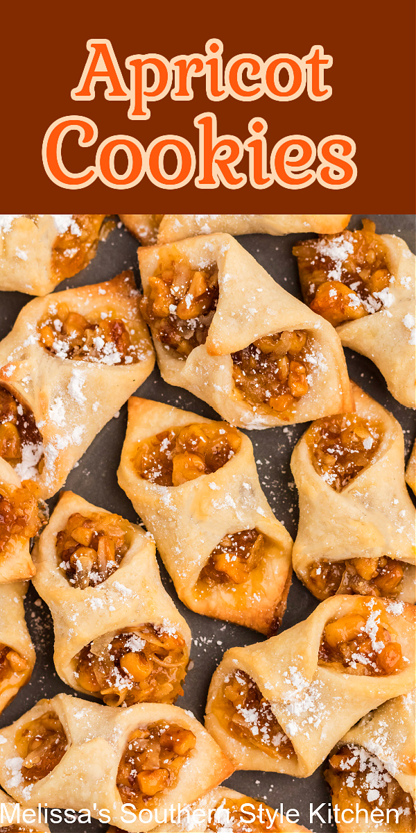 Buttery Apricot Cookies filled with sweet apricot jam, coconut, and toasted walnuts, perfect for tea, spring gatherings, or holiday baking. #cookies #kolacky #apricotcookies #springrecipes #christmascookies via @melissasssk
