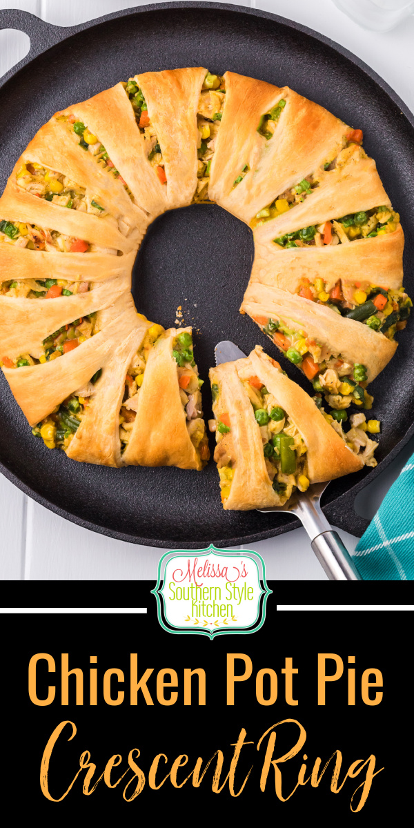 This mouthwatering Chicken Pot Pie Crescent Ring recipe features all of the familiar flavors we love wrapped up in crescent roll dough #chickenpotpie #chickenrecipes #rotisseriechickenrecipes #chickencrescentring #crescentrollrecipes #easychickenbreastrecipes