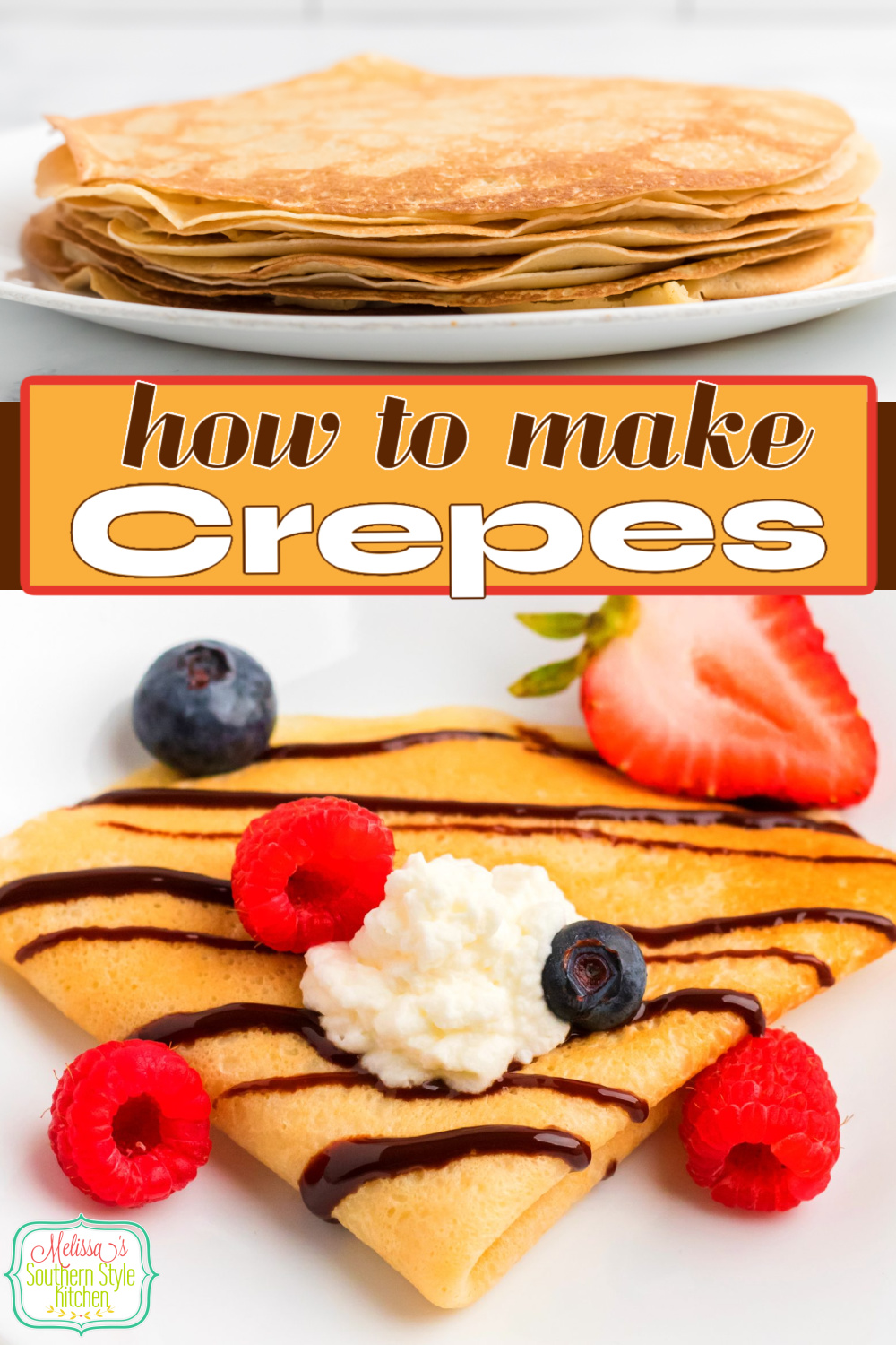 This easy Crepes recipe can be drizzled with chocolate and filled with pastry cream, whipped cream or simply dusted with powdered sugar #crepes #easycrepesrecipe #howtomakecrepes #frenchcrepesrecipe #easycrepes via @melissasssk