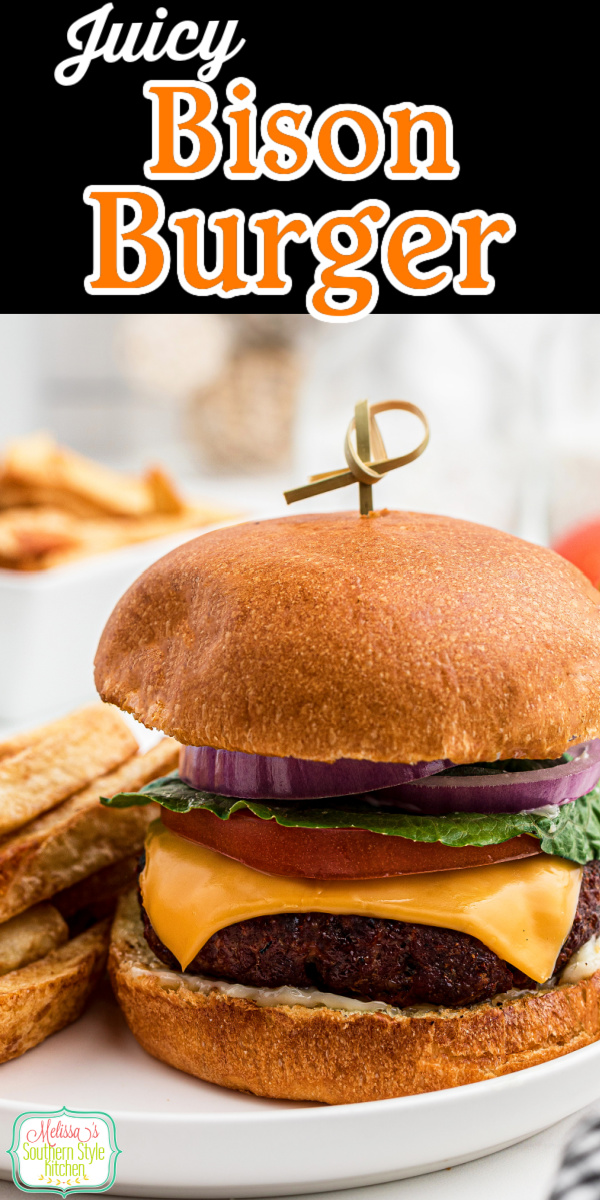 This juicy Bison Burger Recipe features a variety of tasty seasonings making them a delicious option for your grilling menu #bisonrecipes #bisonburger #bisoncheeseburger #burgers #cheeseburgerrecipes #grilledbisonburger #easygroundbisonrecipe
